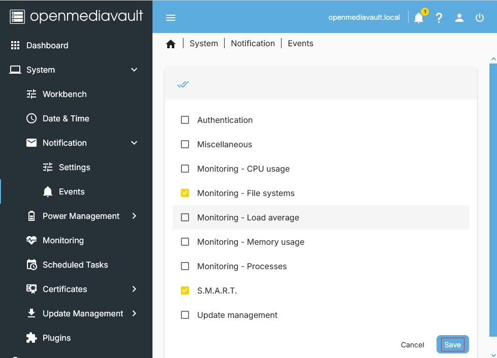 Wybór zdarzeń e-mail w OMV