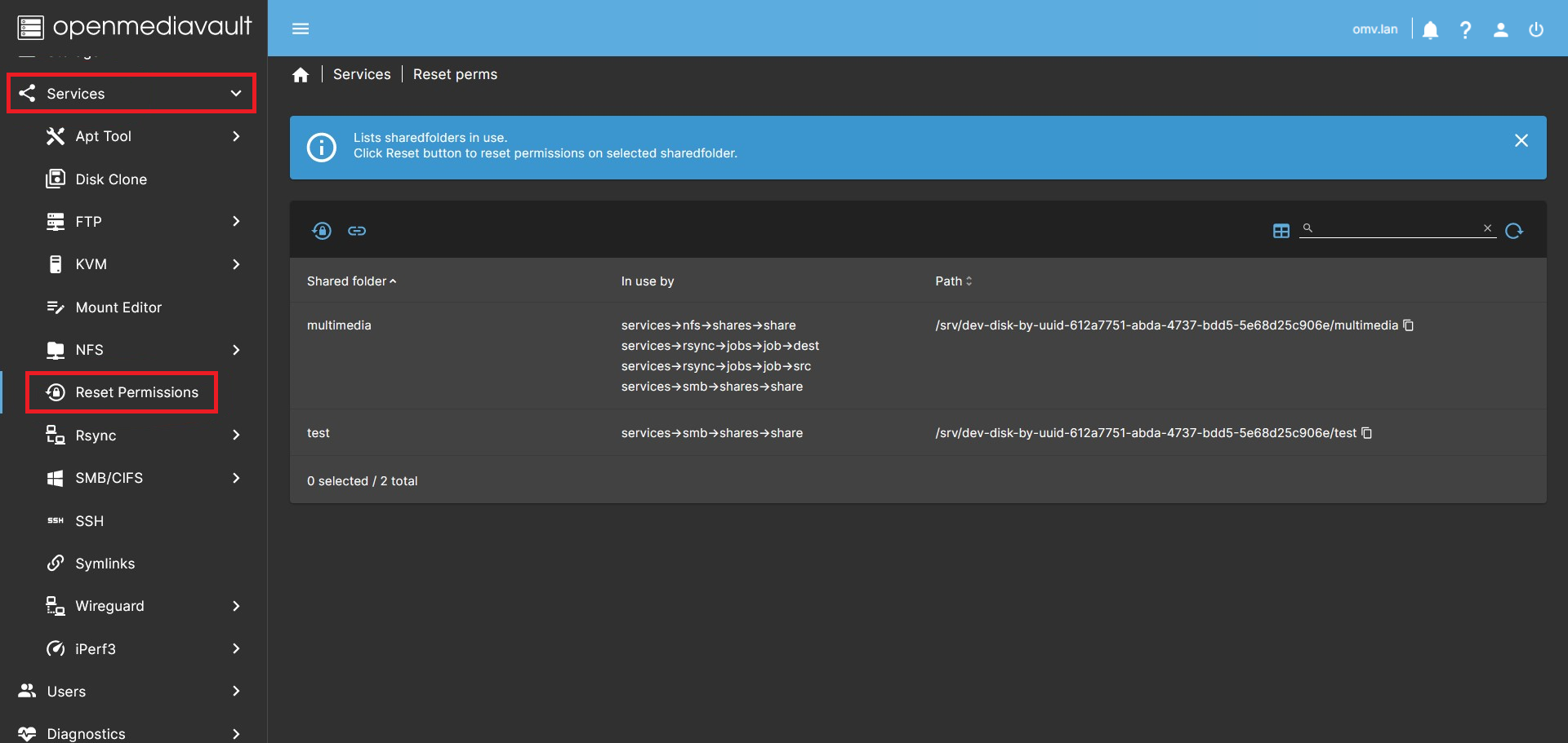 Lista folderów w pluginie Reset Permissions