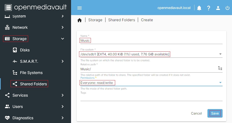 Tworzenie folderu współdzielonego w OMV