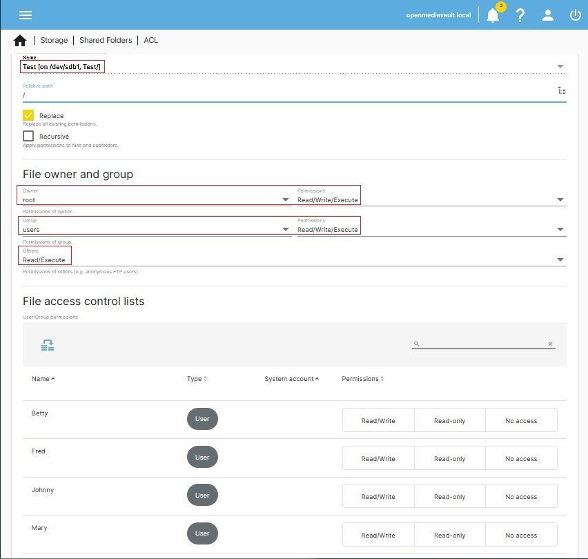 Uprawnienia folderu appdata w OMV