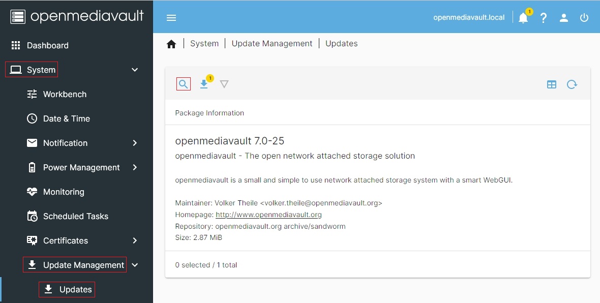 Sprawdzanie aktualizacji w OMV